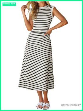 Women's Casual Midi Dress - Soft A-Line Cap Sleeve Summer Sun Dress for Work